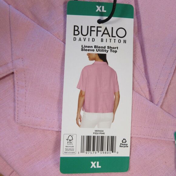 BUFFALO DAVID BITTON Linen Blend Button Front Shirt XL 16 Fidji Pink Blouse NWT - Picture 7 of 9